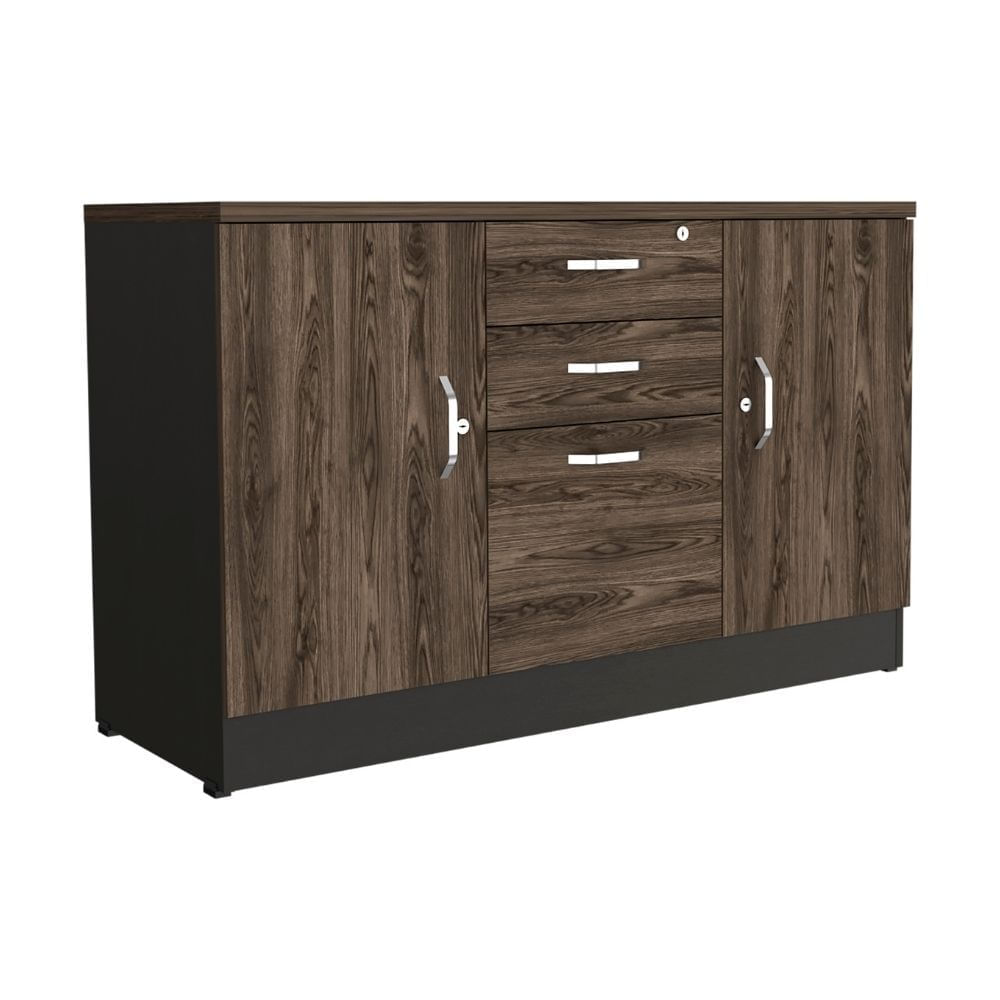 Aparador Home Office 3 puertas 2 cajones Negro