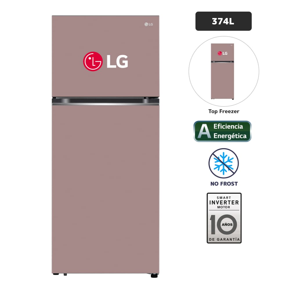 Refrigeradora LG 374L No frost VT37BPK Rosado Arcilla