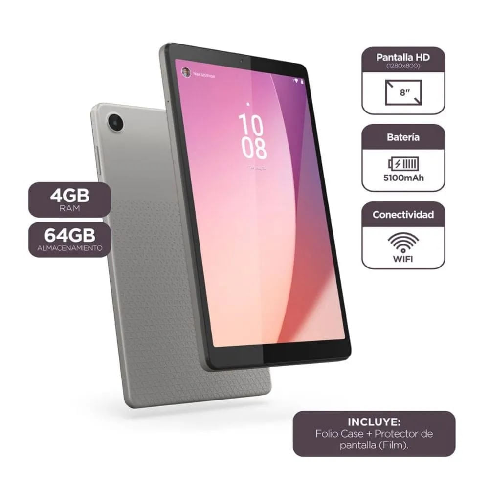 Tablet Lenovo Tab M8 4GB 64GB WiFi + Folio Case Negro Android 13