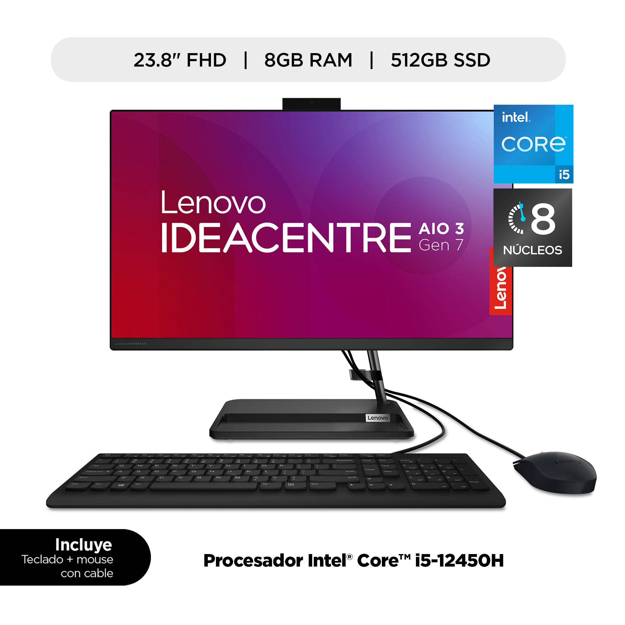 All in One LENOVO Ideacentre AIO 3 24IAP7 23.8" Intel Core i5-12450H 8GB 512GB SSD