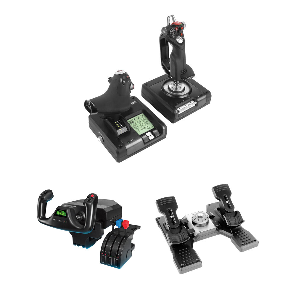 Logitech G Flight Yoke System Kit con Pedales de Timón y Controlador de Simulación H.O.T.A.S Throttl