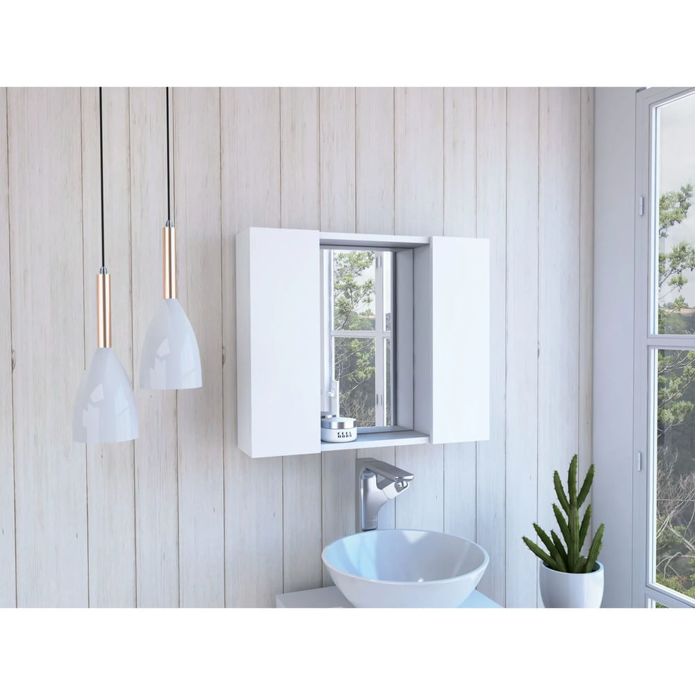 Gabinete Mueble de Baño Gaia Blanco 2 Puertas y Espejo R&R MUEBLES