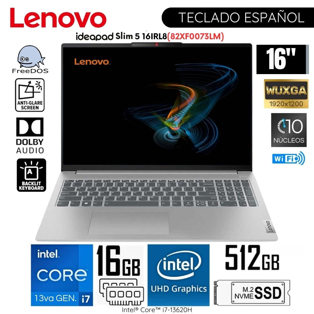 Laptop Lenovo IdeaPad Slim 5 16IRL8 Intel Core i7 13620H 16GB RAM 512GB SSD 16" WUXGA - 82XF0073LM