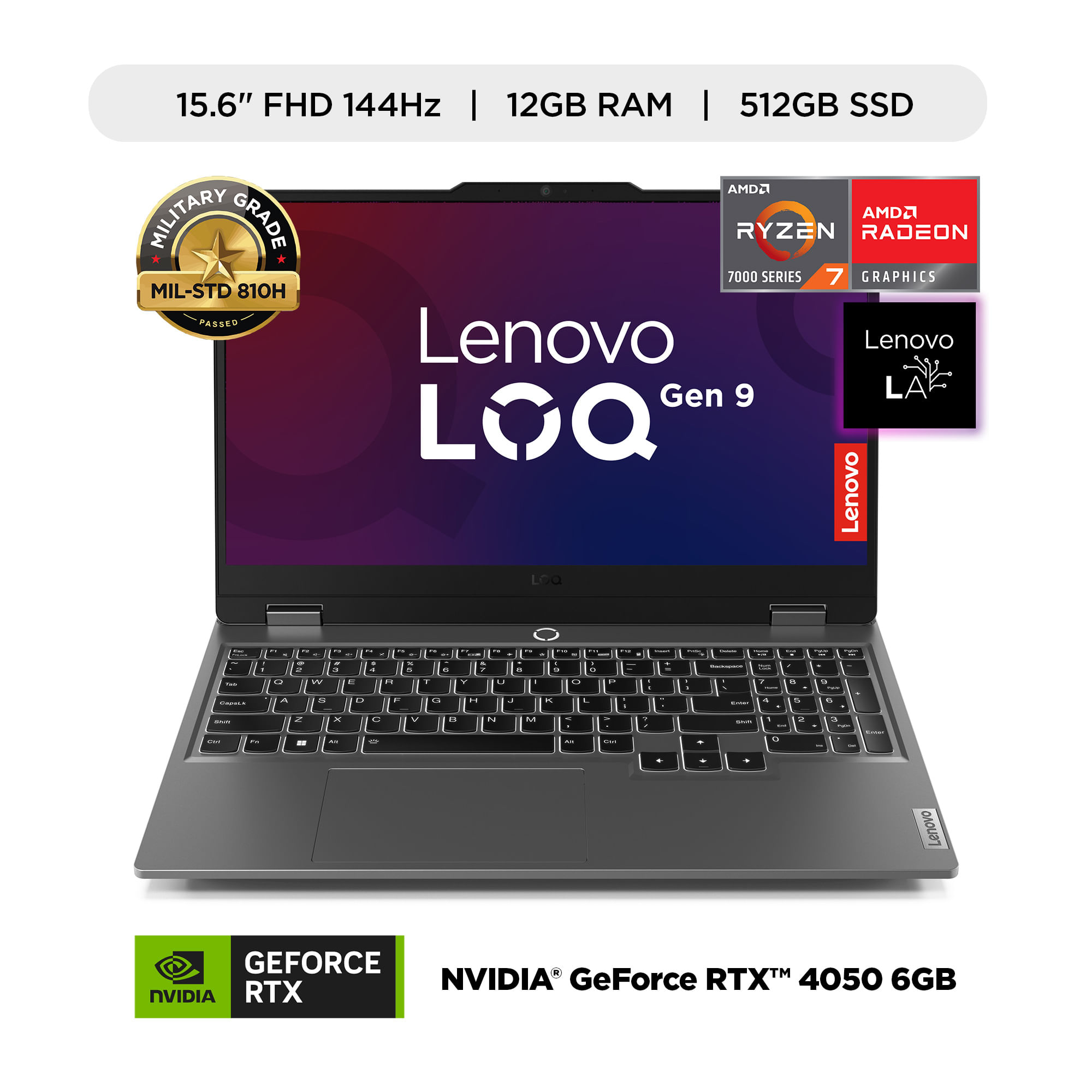 Laptop Gamer LENOVO LOQ 15ARP9 15.6" AMD Ryzen 7 (7000 series) 12GB 512GB SSD