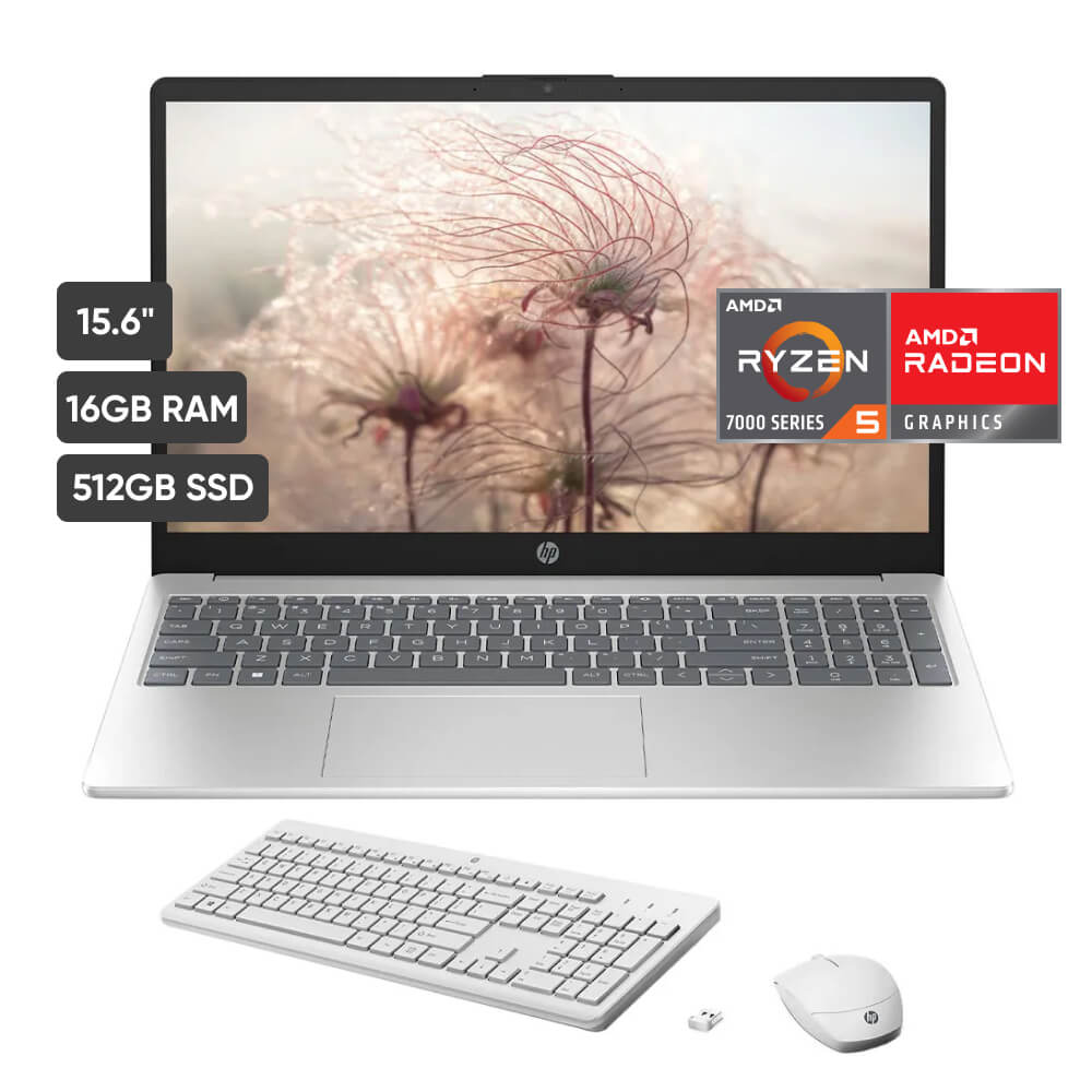 Laptop HP 15-FC0007LA 15.6" AMD Ryzen 5 (7000 series) 16GB 512GB SSD + Teclado + Mouse inalambrico
