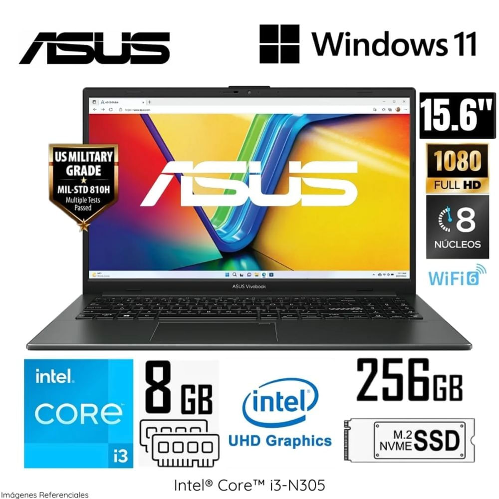 Laptop Asus VivaBook Go 15 E1504GA-NJ006W Intel Core i3-N305 8GB RAM 256GB 15.6" FHD Windows 11 Home