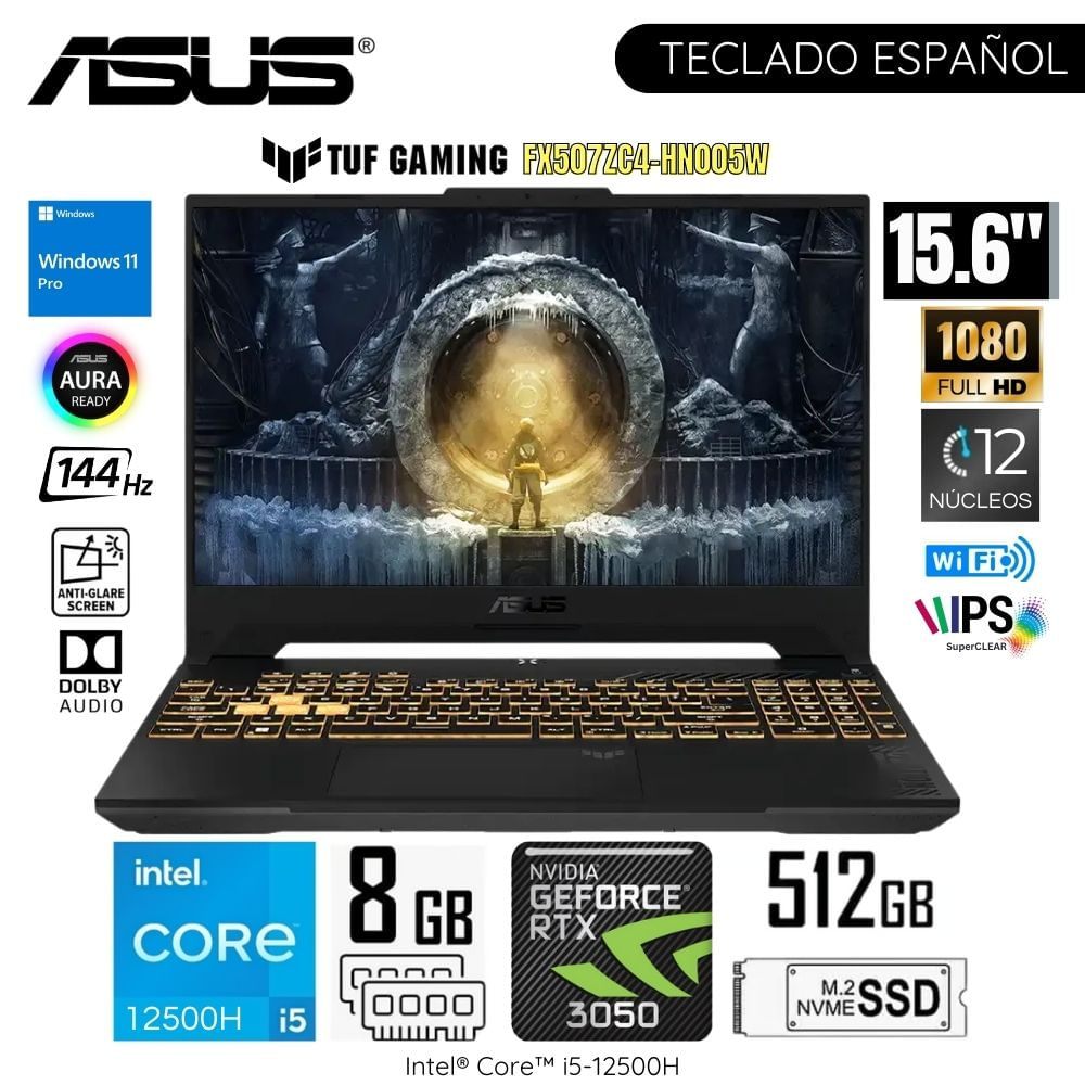 Laptop Asus TUF Gaming Intel Corei5-12500H RAM 8GB 512GB SSD 15.6" FHD RTX3050-4GB FX507ZC4-HN005W