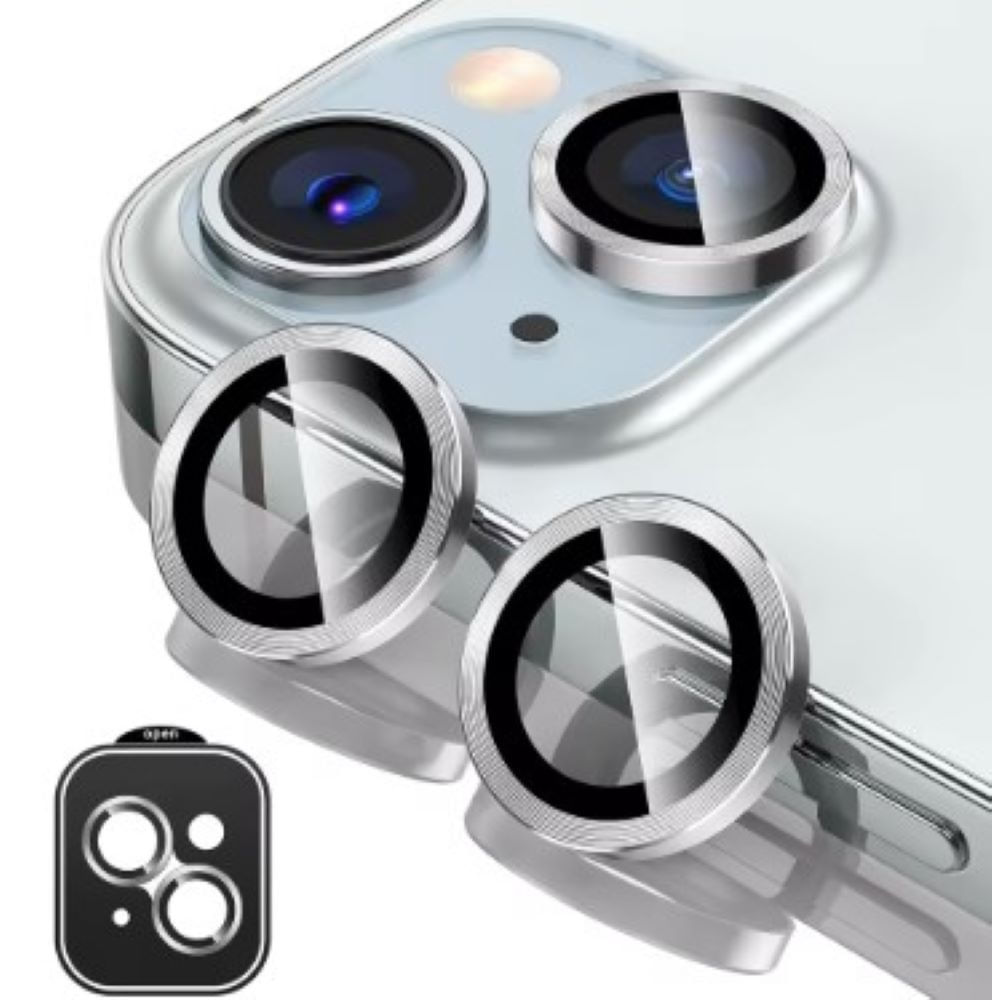 Micas de cámara individuales metal para iphone 15 15 plus plata