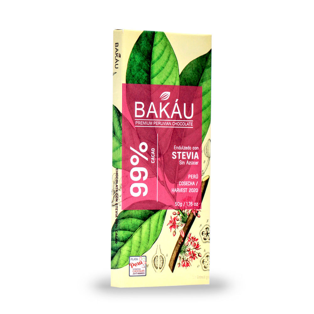 Chocolate sin azúcar en Barra 99% Cacao Bakau®