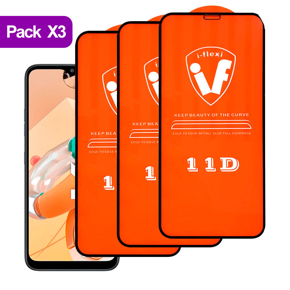 Combo Pack X3 Mica de Vidrio 11D para LG K51s Antishock Cuida la Pantalla del Celular