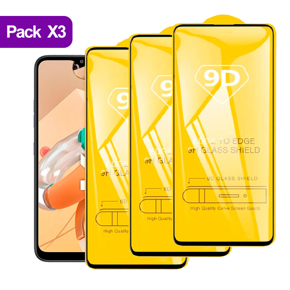 Combo Pack X3 Mica de Vidrio 9D para LG K51s Antishock Cuida la Pantalla del Celular