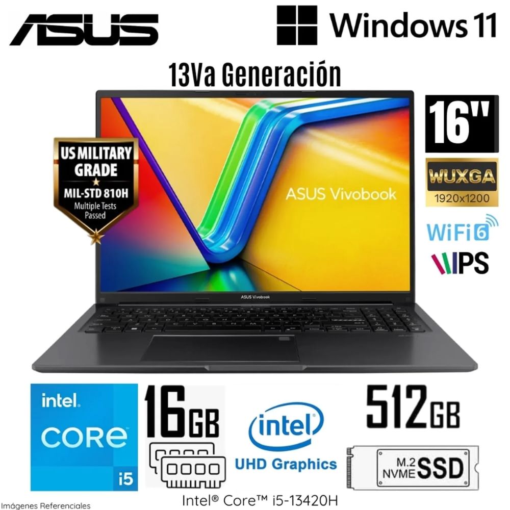 Laptop Asus VivaBook X1605VA-MB1234 Intel Core i5-13420H 16GB RAM 512GB SSD 16" WUXGA Indie Black