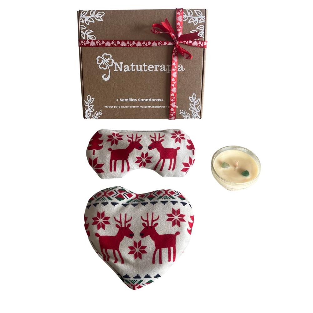 Pack Sanador Navideño: Antifaz Terapéutico + Corazón de Semillas + Vela de Soja (Renos)