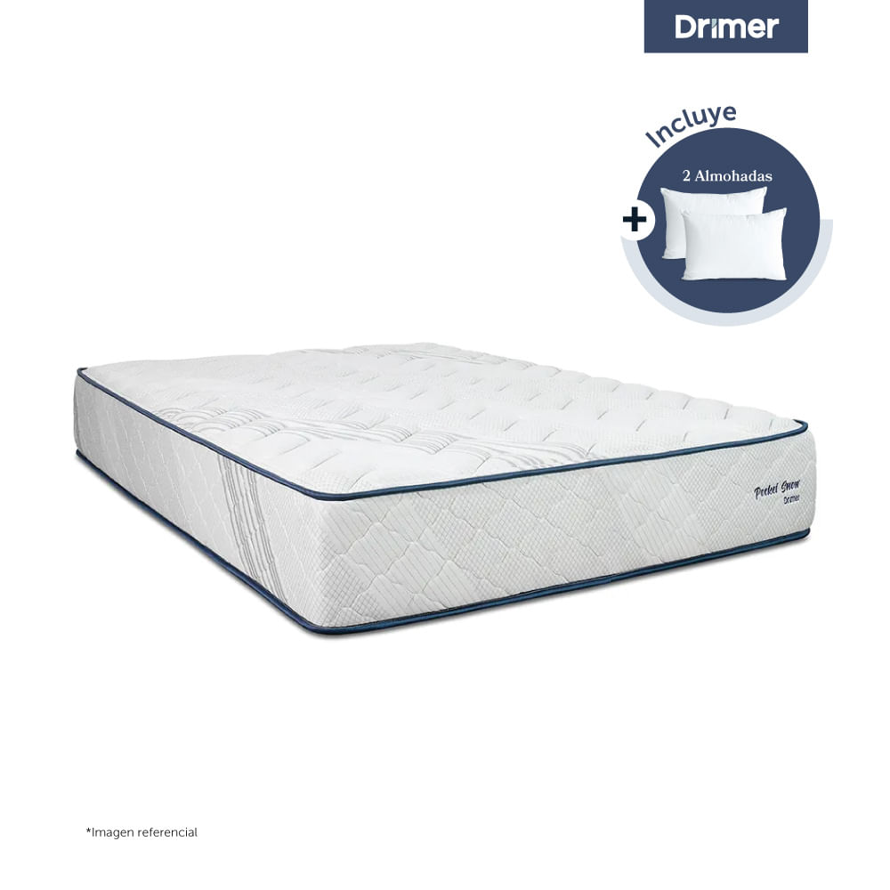 Colchón DRIMER Pocket Snow 2 Plazas  + 2 Almohadas