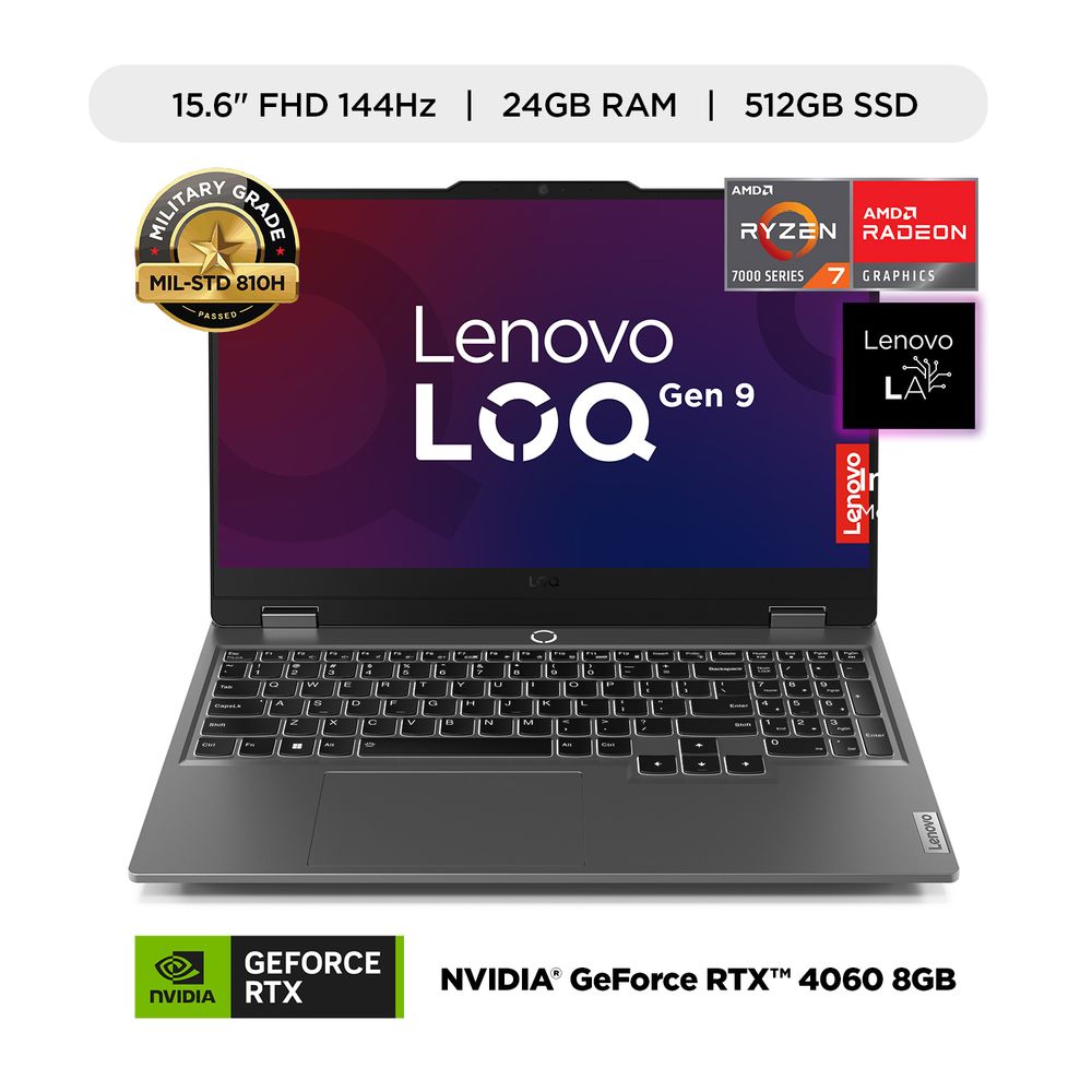 Laptop Lenovo LOQ AMD Ryzen 7 7435HS  24GB RAM 512GB SSD NVIDIA RTX 4060 8GB 15.6" FHD 144Hz