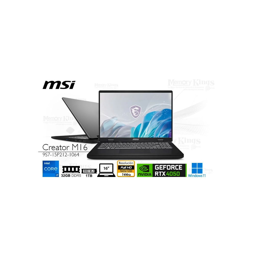 Msi Creator M16 Hx C14Veg - Laptop 16" Core I7, 32Gb Ram, 1Tb Ssd, Geforce Rtx 4050, W11 Pro