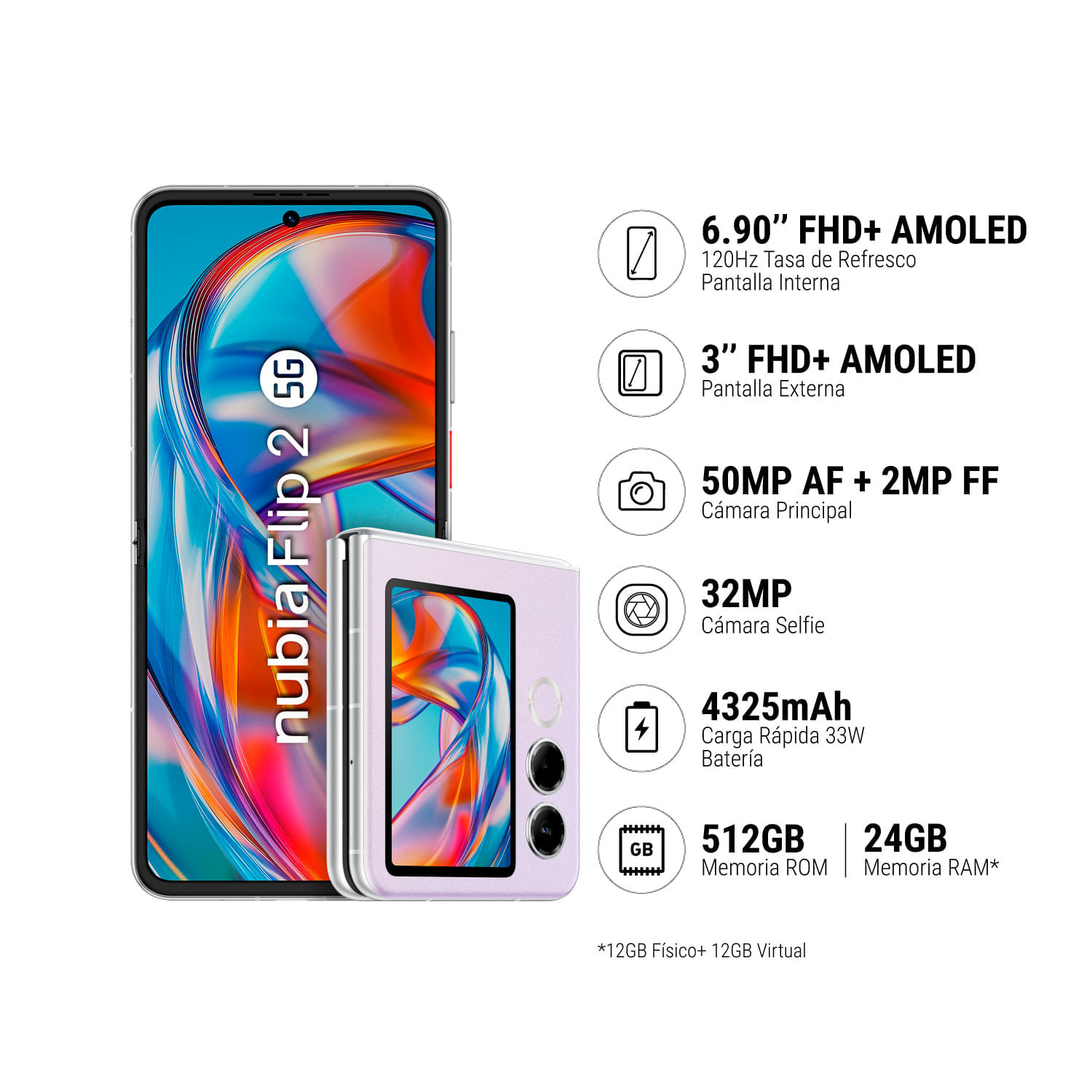 Celular Nubia Flip 2  12GB 512GB Purpura
