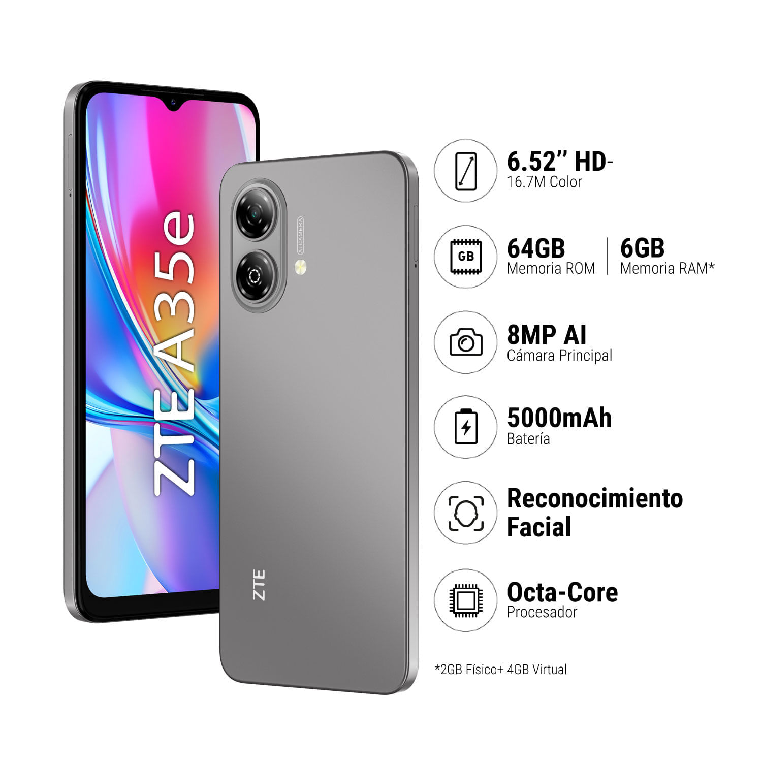 Celular ZTE Blade A35e 2GB 64GB Gris