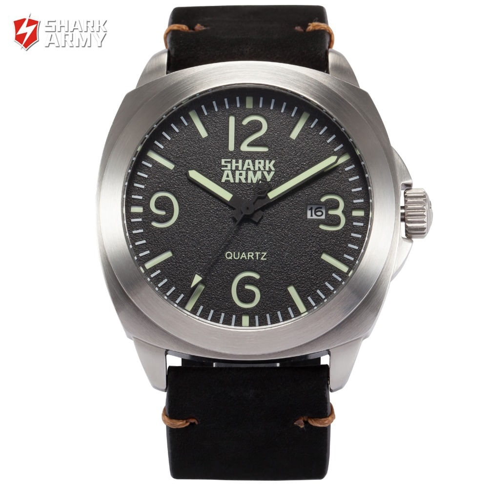 Reloj Shark Army Lumin Seal SAW185 Acero Inoxidable Fecha Hombre Negro Plateado