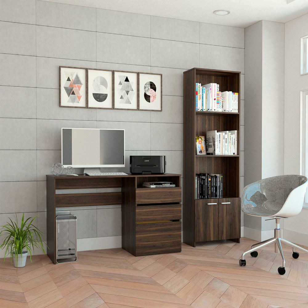 Combo Office 31 Escritorio + Biblioteca - Habano