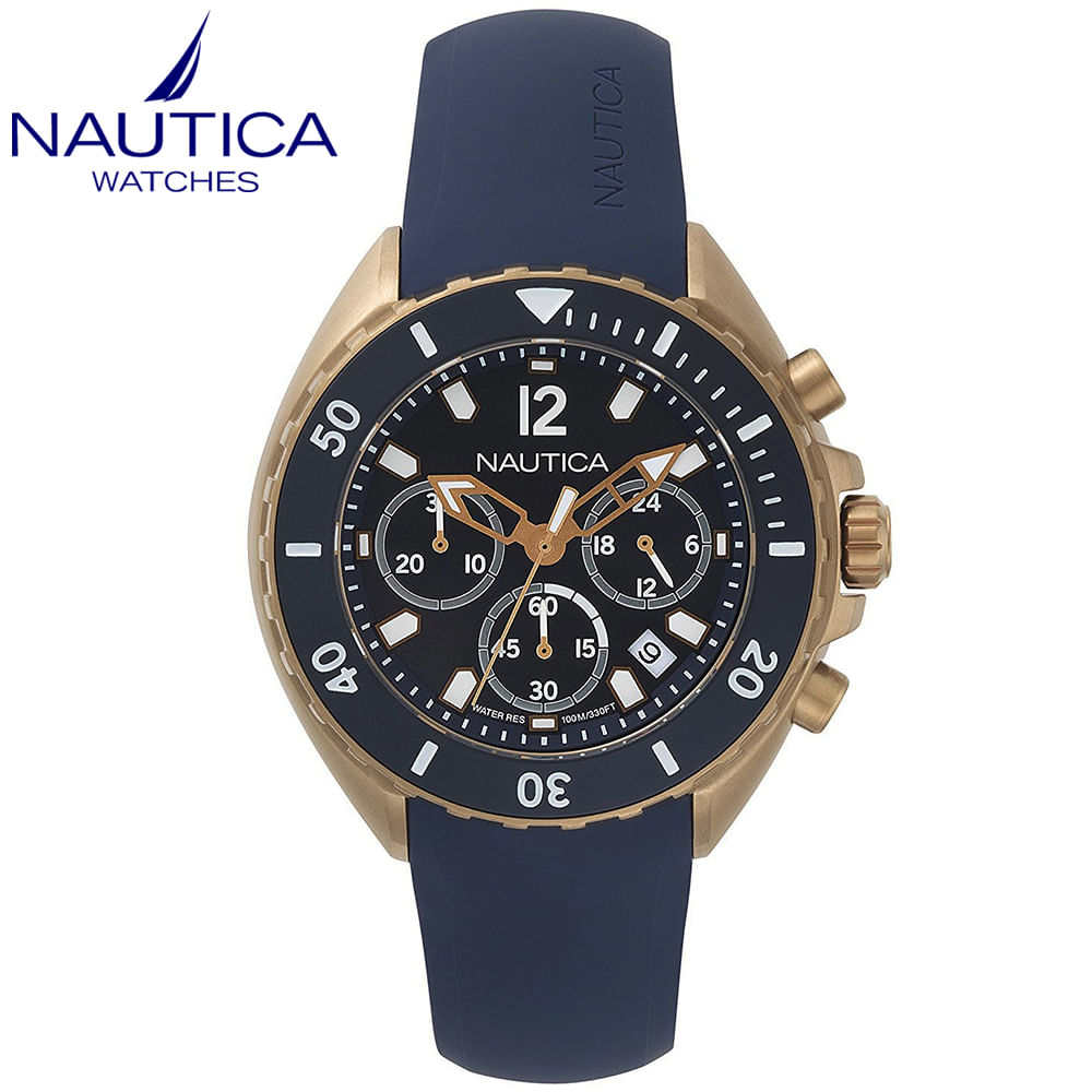 Reloj Nautica Newport NAPNWP007 Cronometro Correa De Silicona Azul Bronce