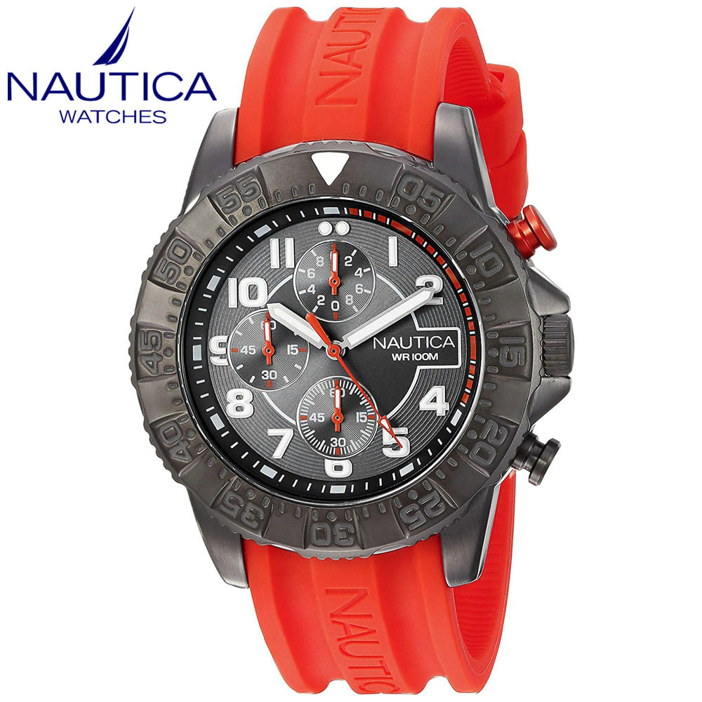 Reloj Nautica NSR 104 NAD17514G Cronometro Correa De Silicona Rojo