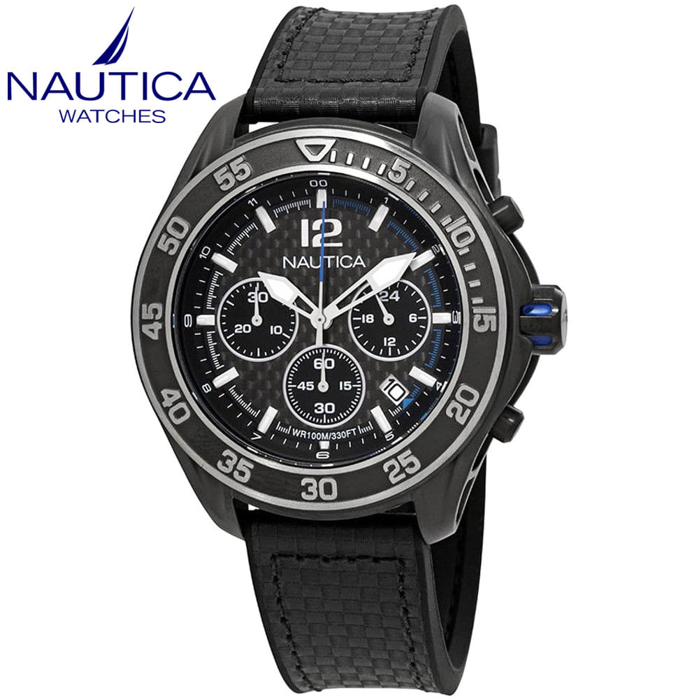 Reloj Nautica NMX 1600 NAD25505G Cronómetro Correa De Silicona Negro