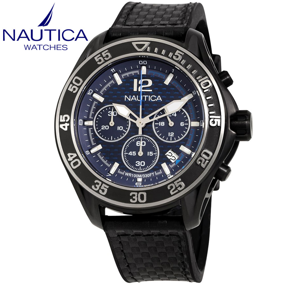 Reloj Nautica NMX 1600 NAD25506G Cronometro Correa De Silicona Negro Azul