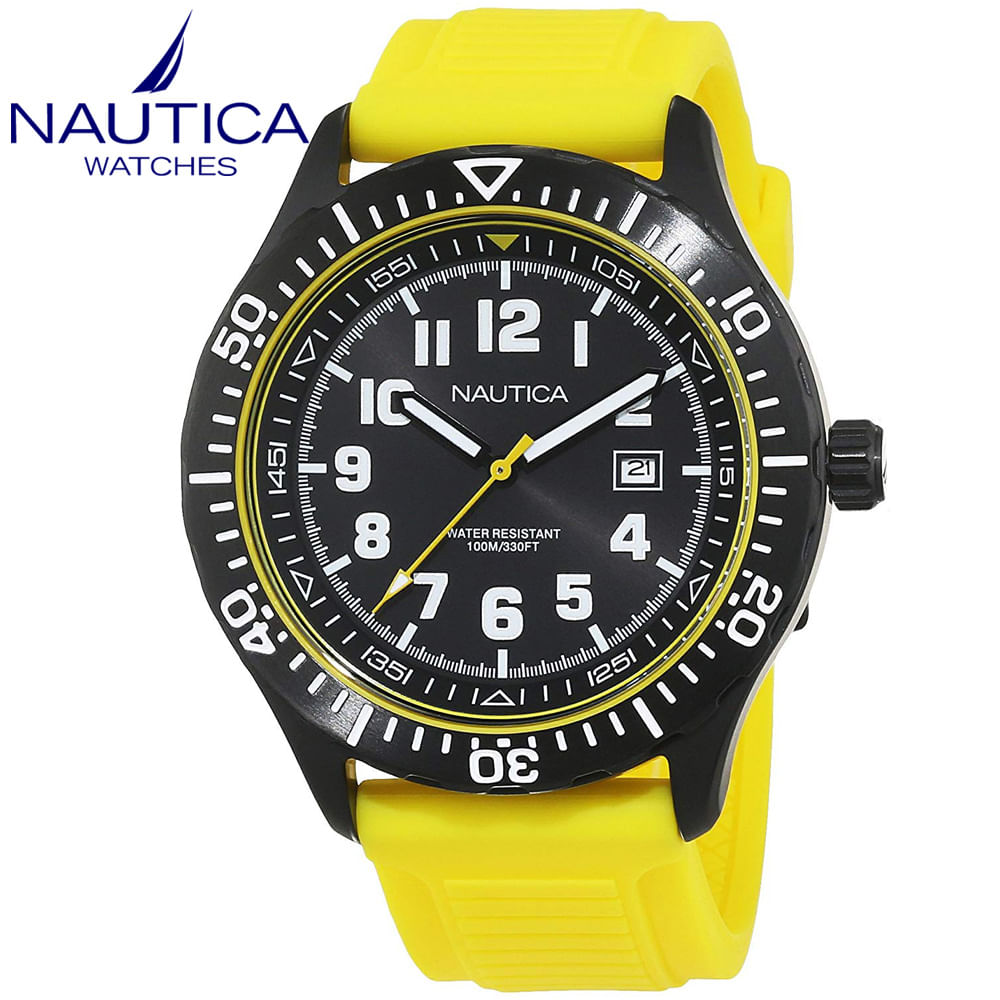 Reloj Nautica NSR 105 NAD13527G Acero Inoxidable Correa De Silicona Amarillo