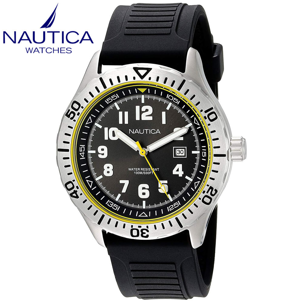 Reloj Nautica NSR 105 NAD12538G Acero Inoxidable Correa De Silicona Negro