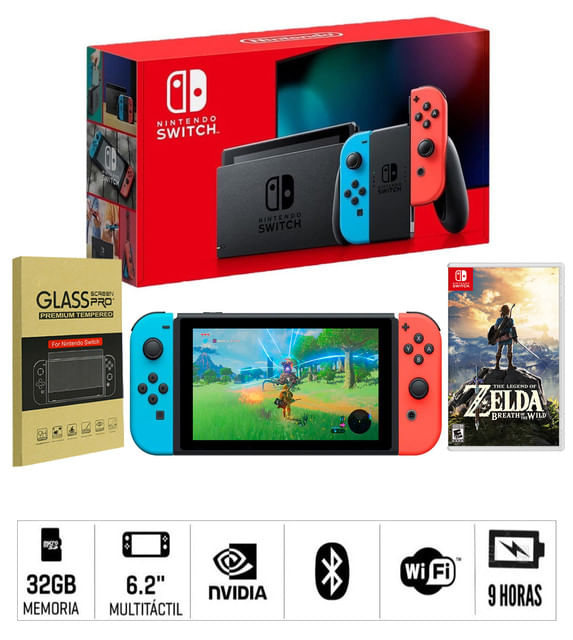 Consola Nintendo Switch Bateria extendida + Glass Protector + The Legend of Zelda Breath of the Wild