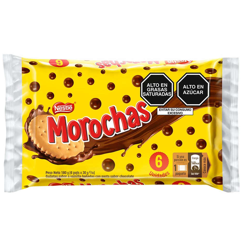 Galletas MOROCHAS Bañadas con Pasta Sabor a Chocolate 180g Paquete 6un