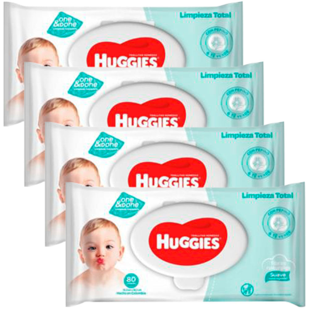Pack Toallitas Húmedas para Bebé HUGGIES One & Done Paquete 80un x 4un
