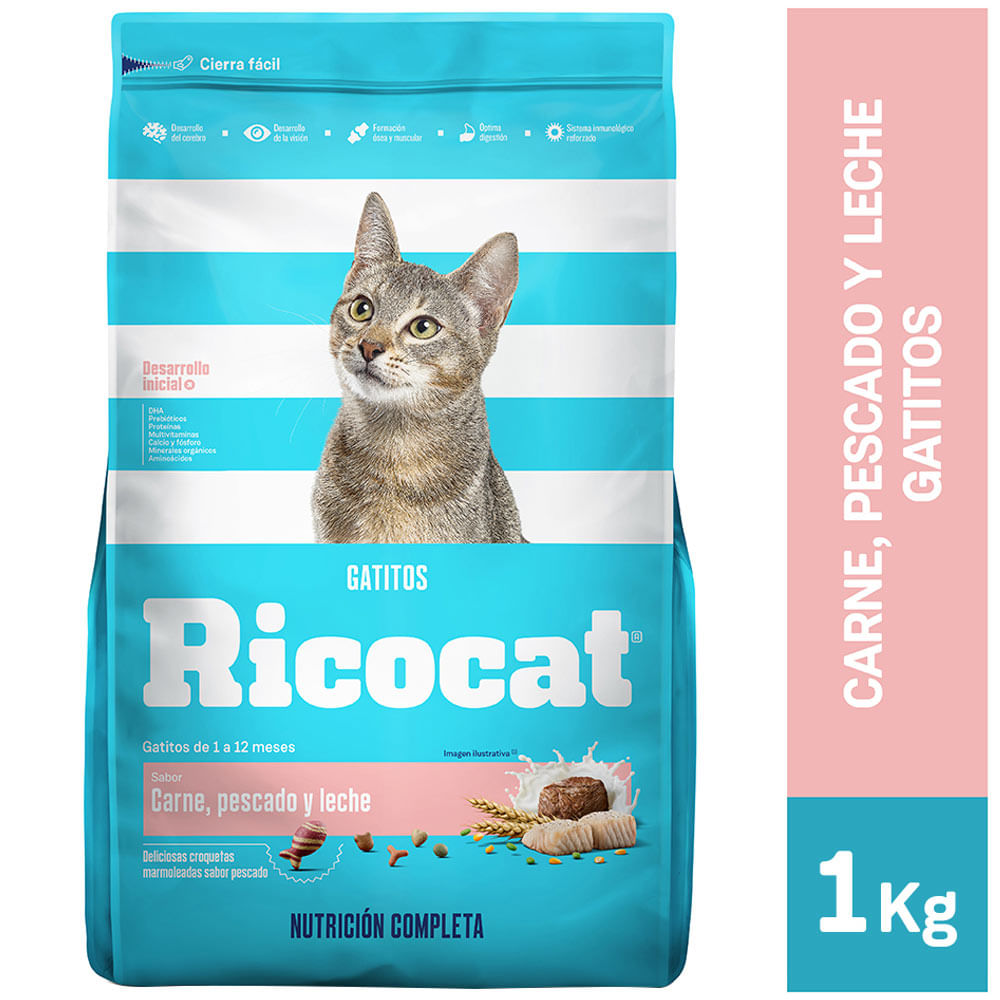 Comida para gatos RICOCAT Gatitos carne pescado y leche Bolsa 1Kg