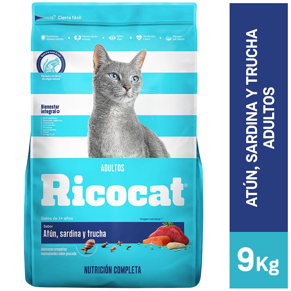 Comida para Gato RICOCAT Atún, Sardina y Trucha para Adultos 9Kg