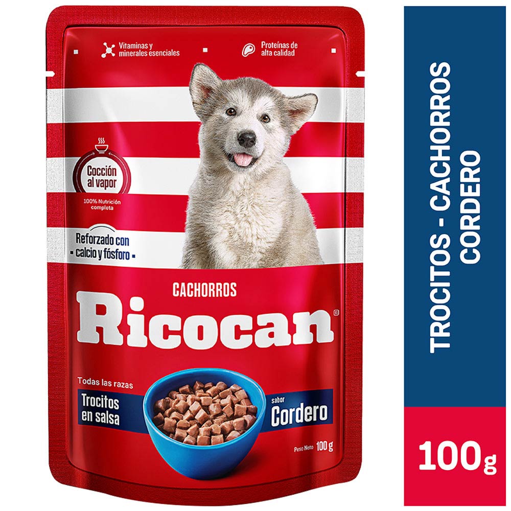 Comida para Perros RICOCAN Trocitos Cachorros Cordero Pouch 100g