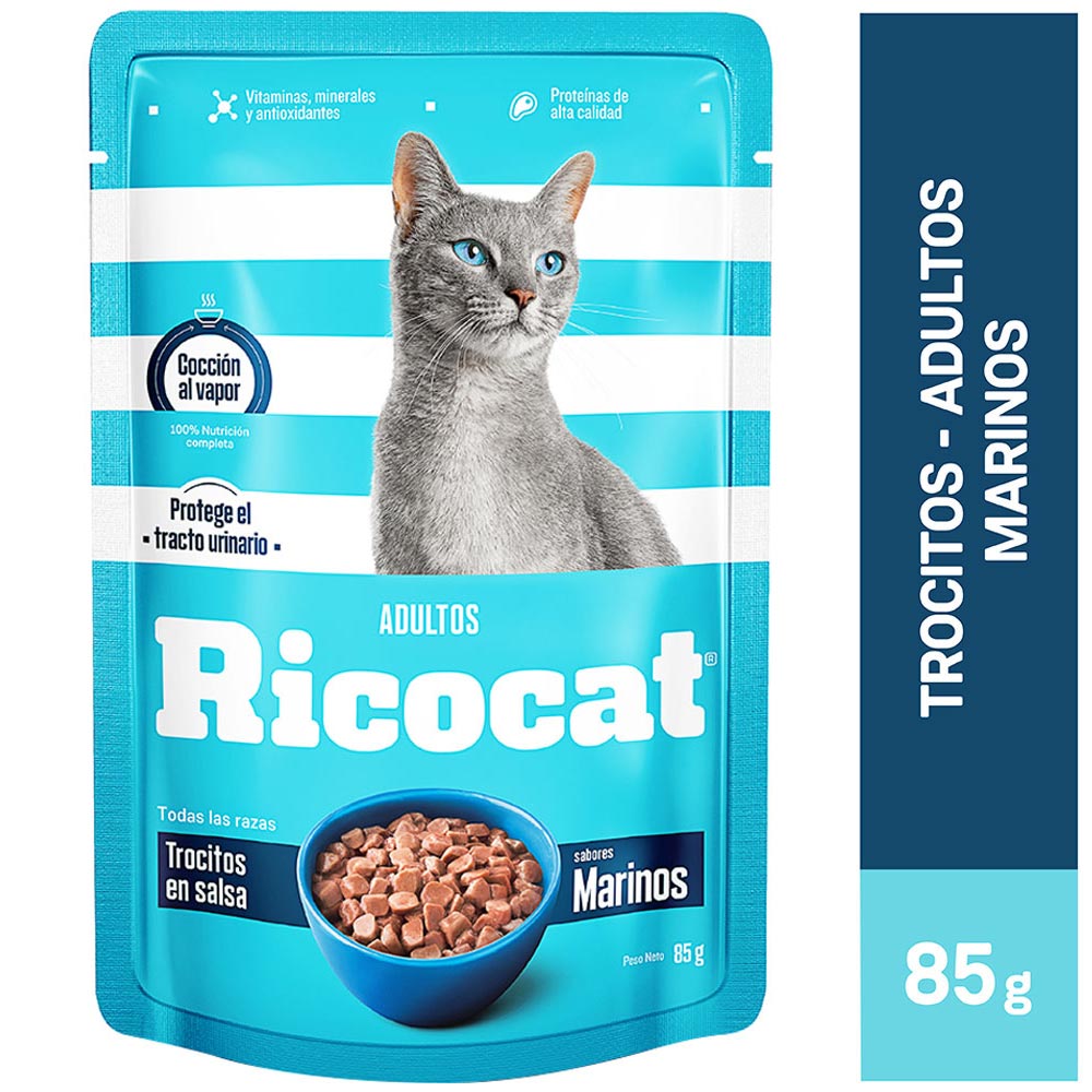 Comida para Gatos RICOCAT Trocitos Marinos Adultos Pouch 85g