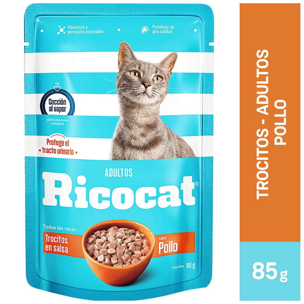 Comida para Gatos RICOCAT Trocitos Pollo Adultos Pouch 85g