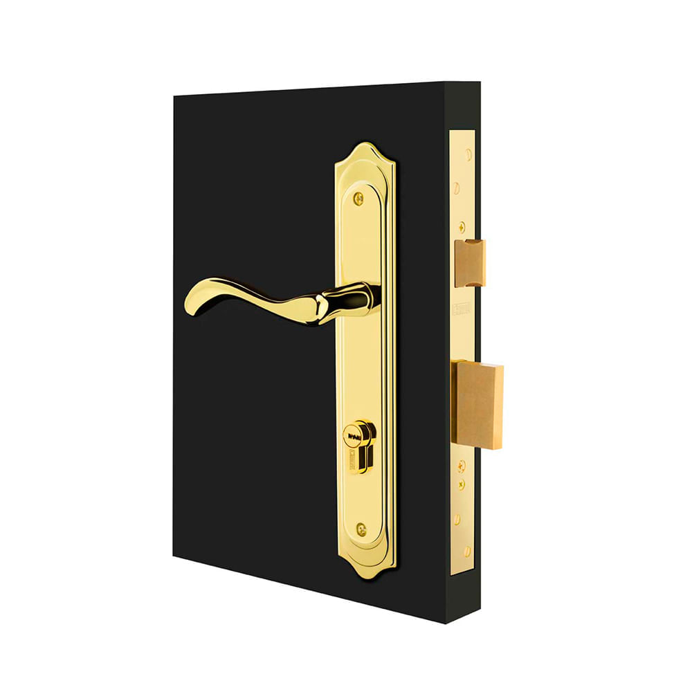 Cerradura de embutir de bronce pulido clásica p/puerta principal Derecha