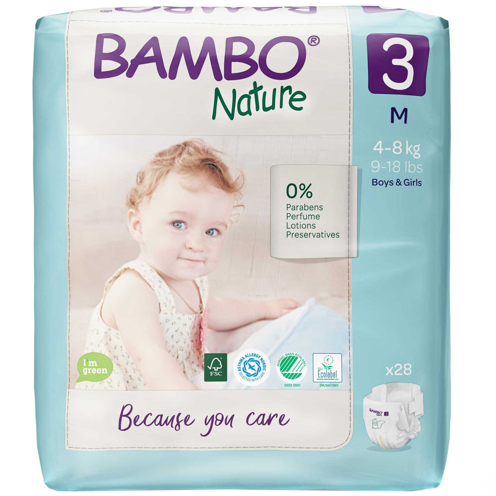 Pañales para Bebé BAMBO NATURE Talla M Paquete 28un