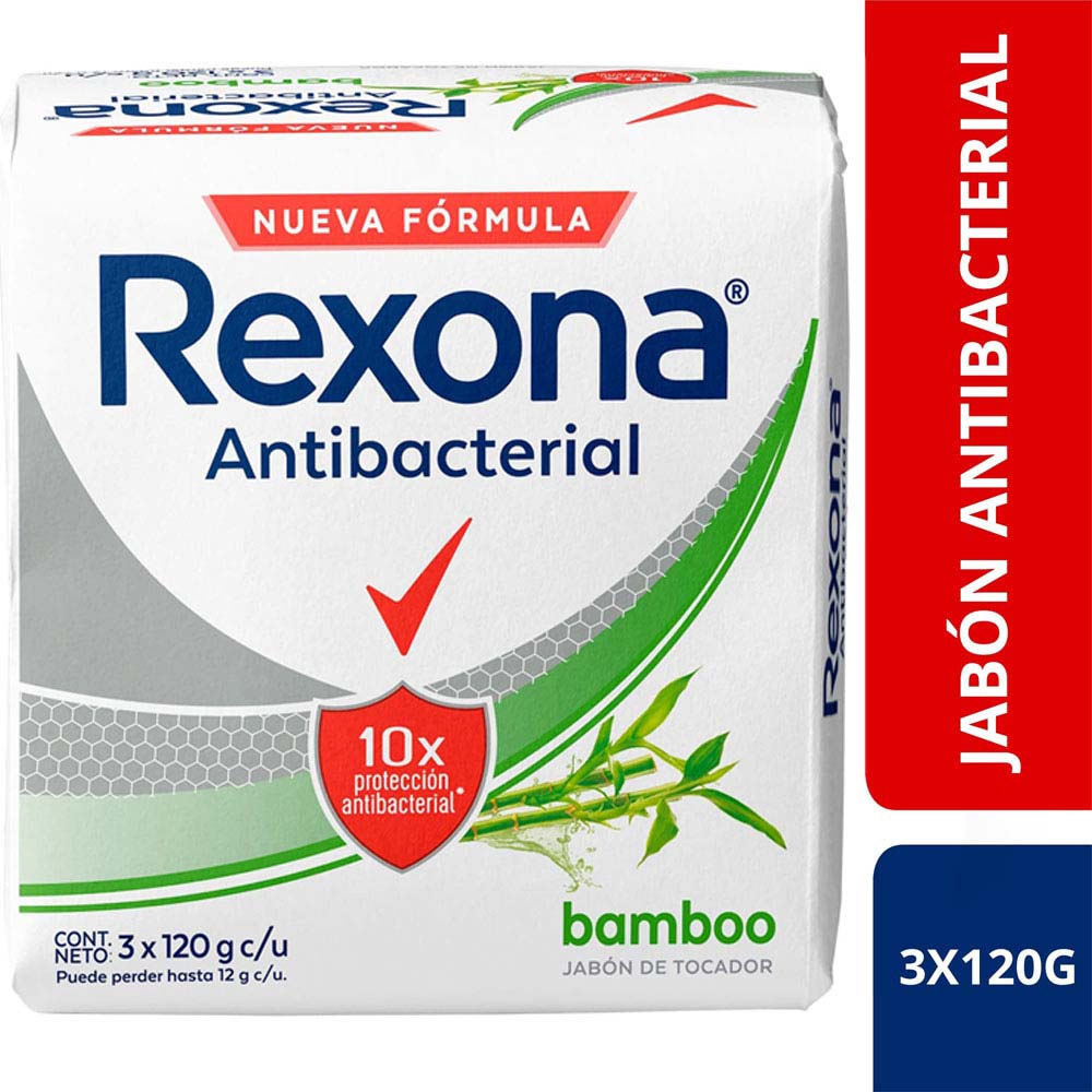 Jabón Antibacterial REXONA Bamboo Barra 120g Paquete 3un