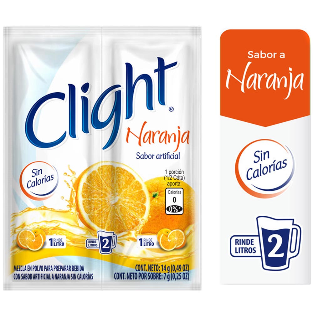 Bebida Instantánea en Polvo CLIGHT Naranja con Splenda Sobre 7g