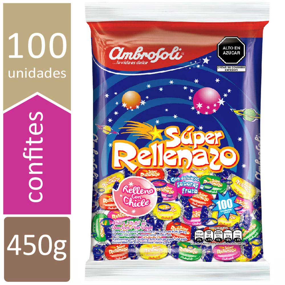 Caramelos rellenos con chicle AMBROSOLI Súper Rellenazo Bolsa 450g