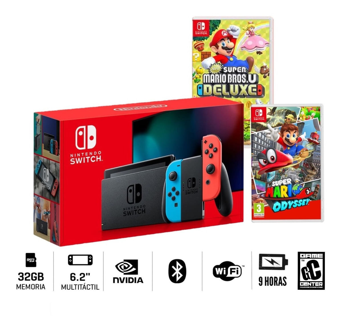 Consola Nintendo Switch 2019 Batería Extendida + Mario Odyssey + New Super Mario Bros