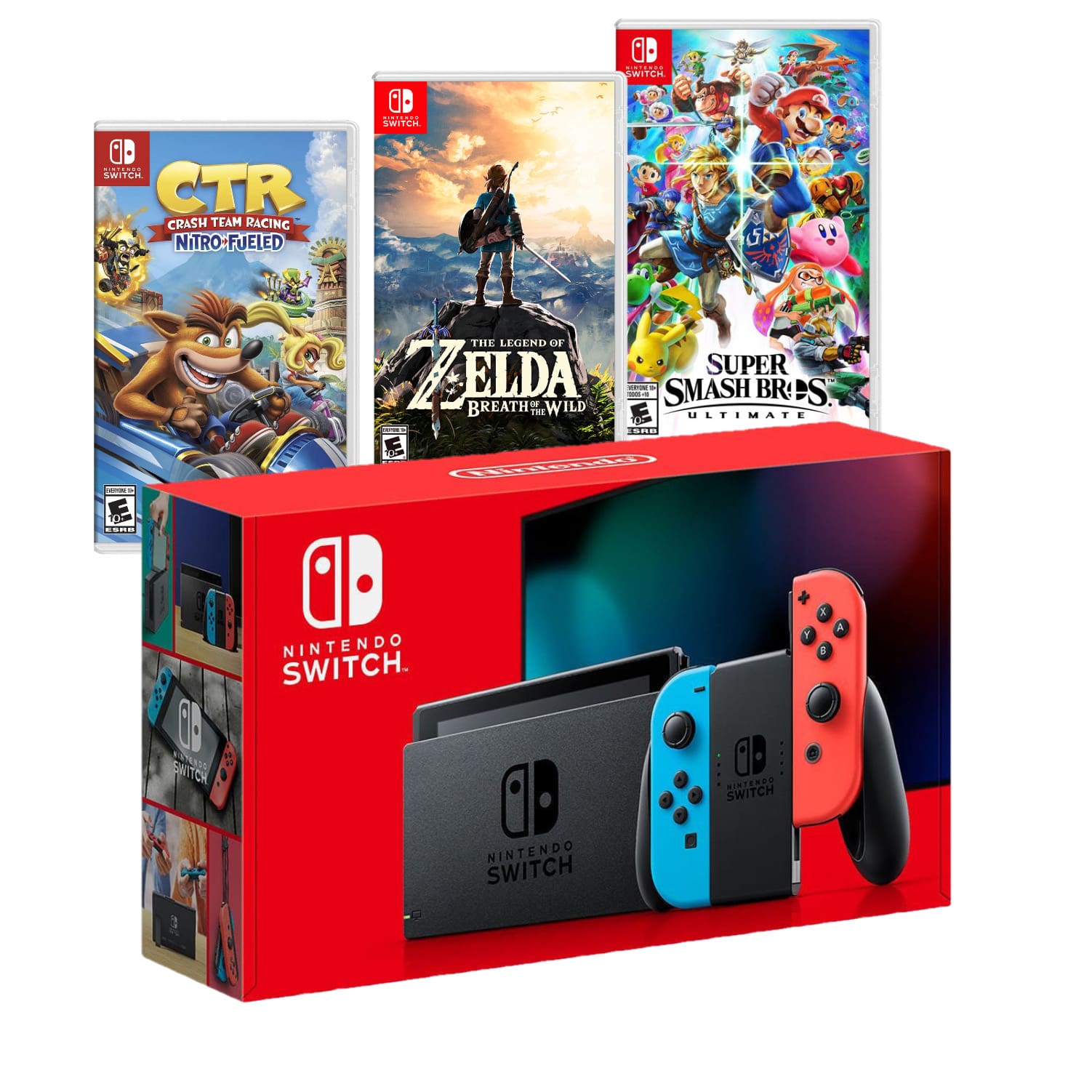 Consola Nintendo Switch 2019 Batería Extendida + Crash Team Racing + Zelda + Super Smash