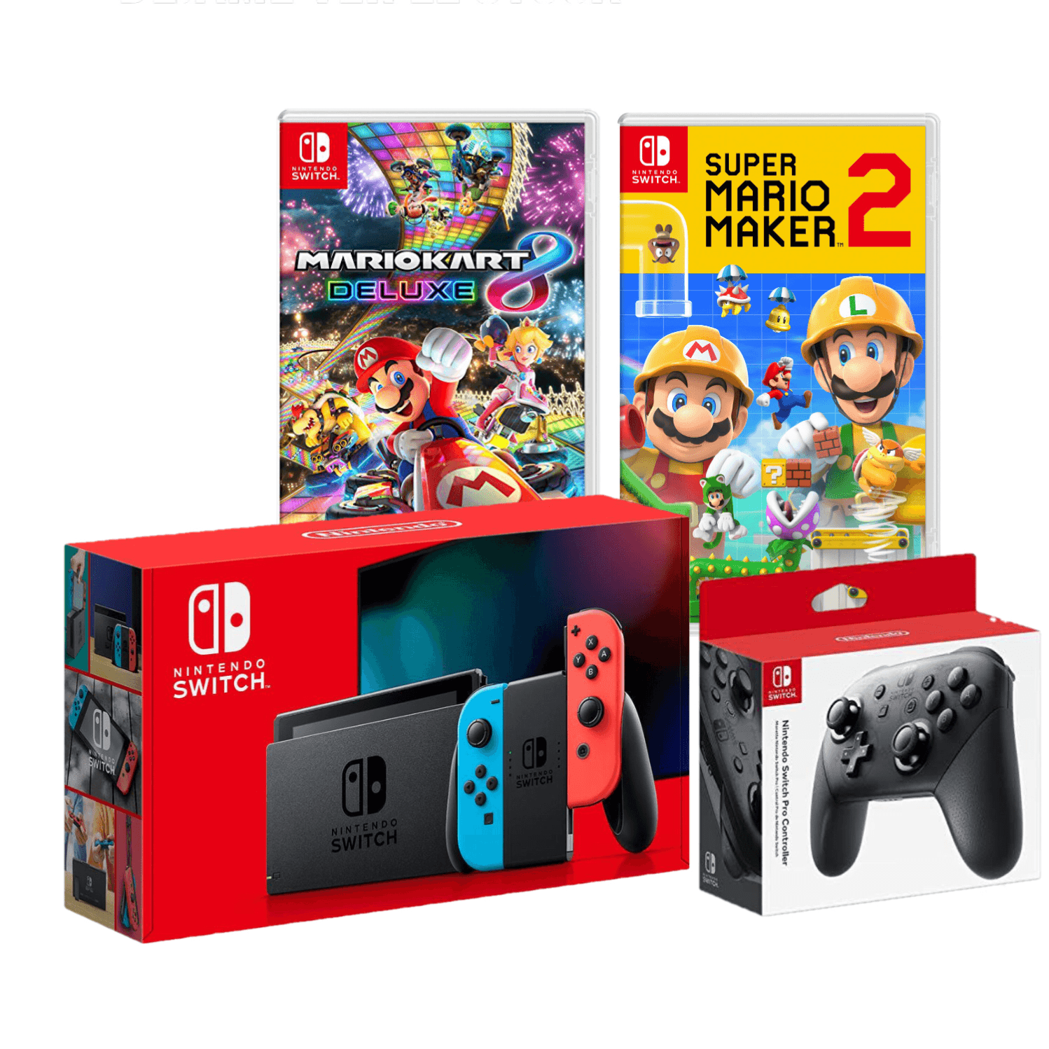 Nintendo Switch 2019 Neón Batería + 2 Juegos Mario + Pro Controller