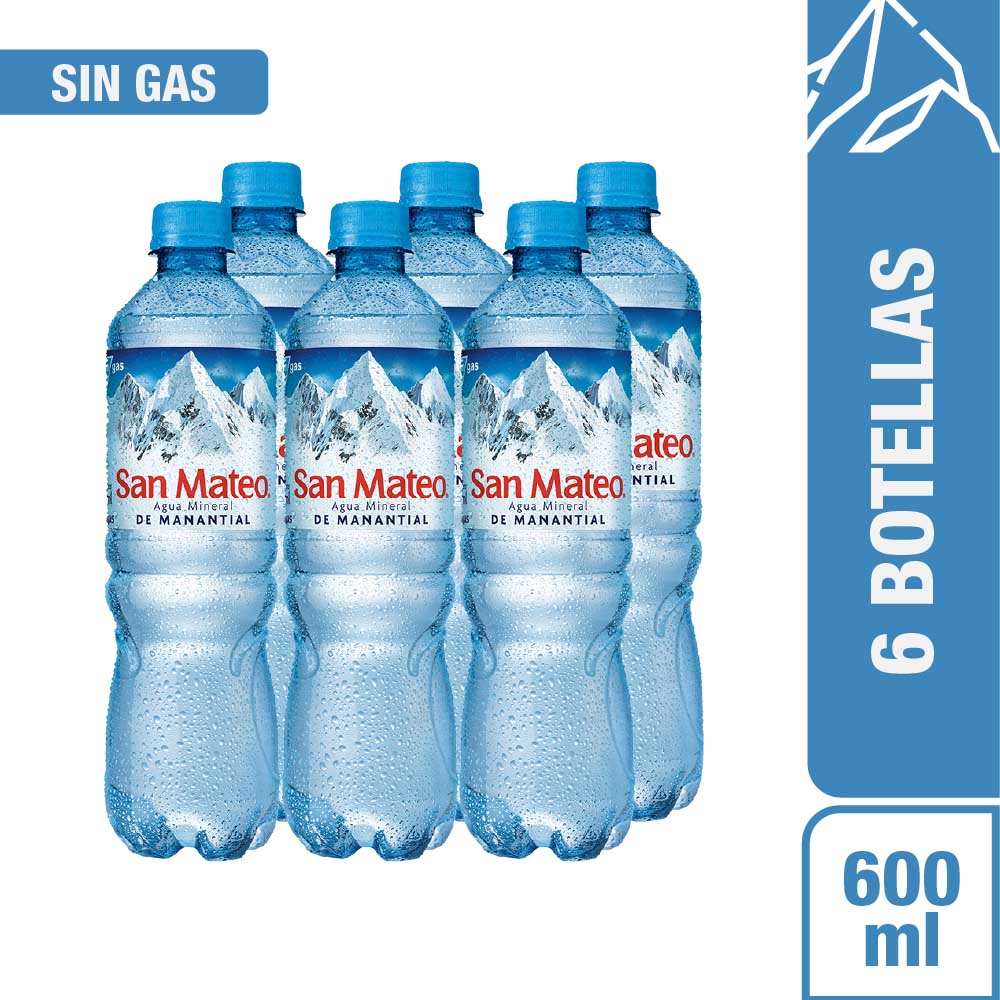 Agua Mineral SAN MATEO sin Gas Botella 600ml Paquete 6un