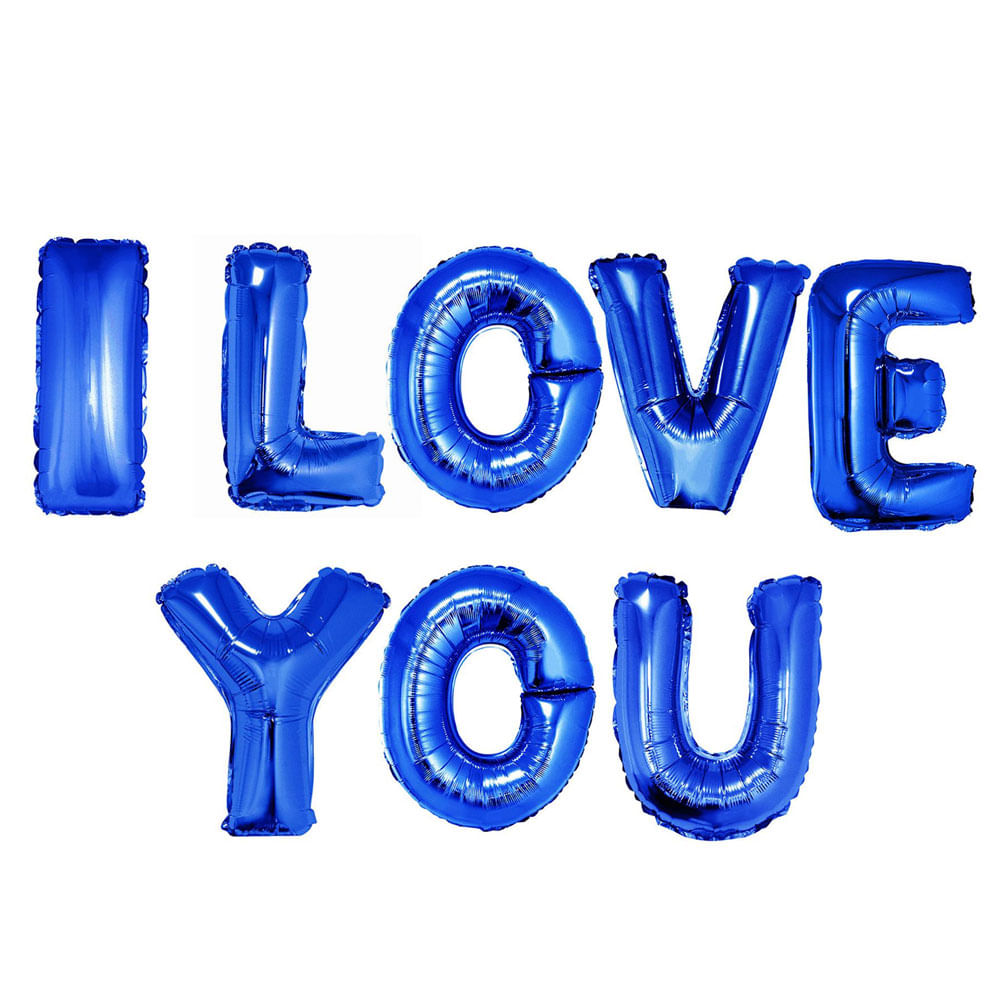 Globo Metálico Frase I Love You 16" Olego Color Azul