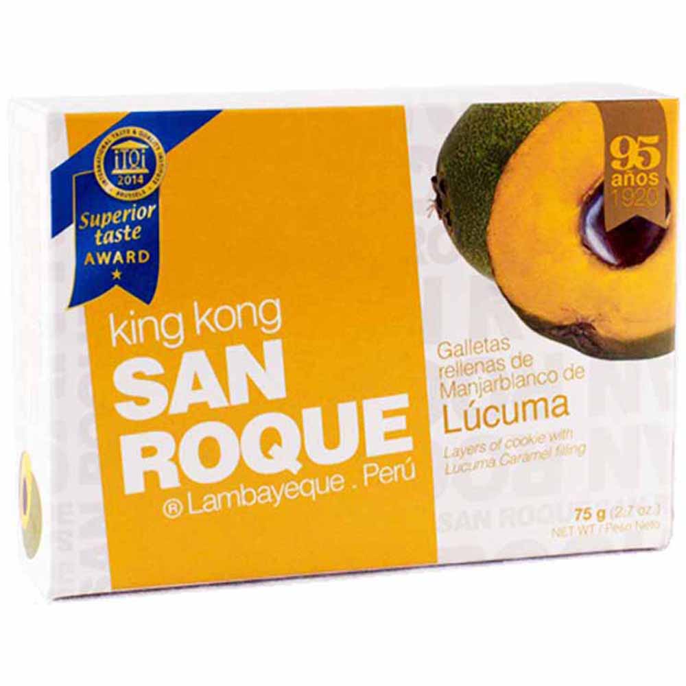 King Kong SAN ROQUE Galletas Rellenas con Manjarblanco de Lúcuma Caja 75g