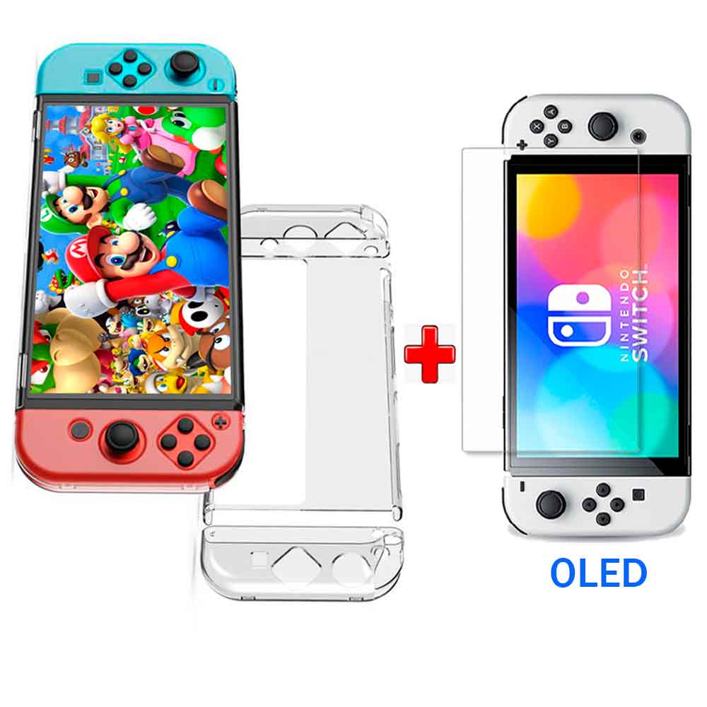 Pack Case para Nintendo Switch OLED + Mica de Vidrio Rígido Transparente